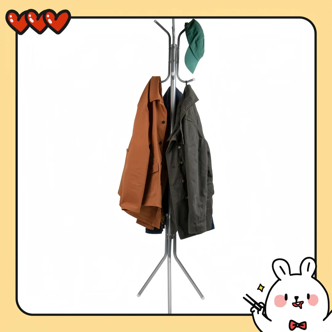 Sturdy Metal Coat Rack with 5 Hooks, Freestanding Hall Tree for Small Space, Silver Finish