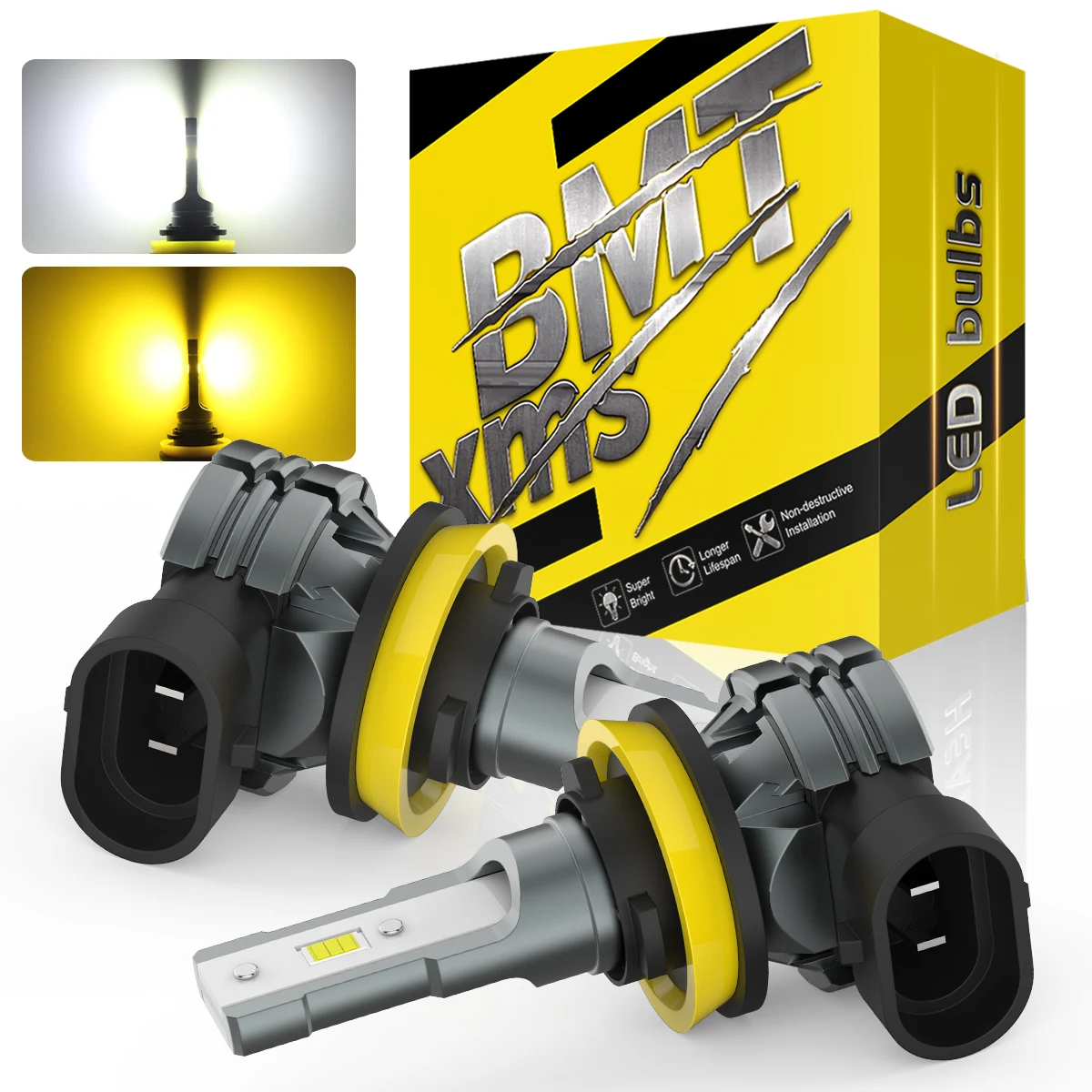 

BMTXMS 2Pcs H11 LED Fog Light Bulbs H8 H9 9005 HB3 9006 HB4 H10 LED DRL Car Daytime Running Auto Lamp 6500K White 3000K Yellow