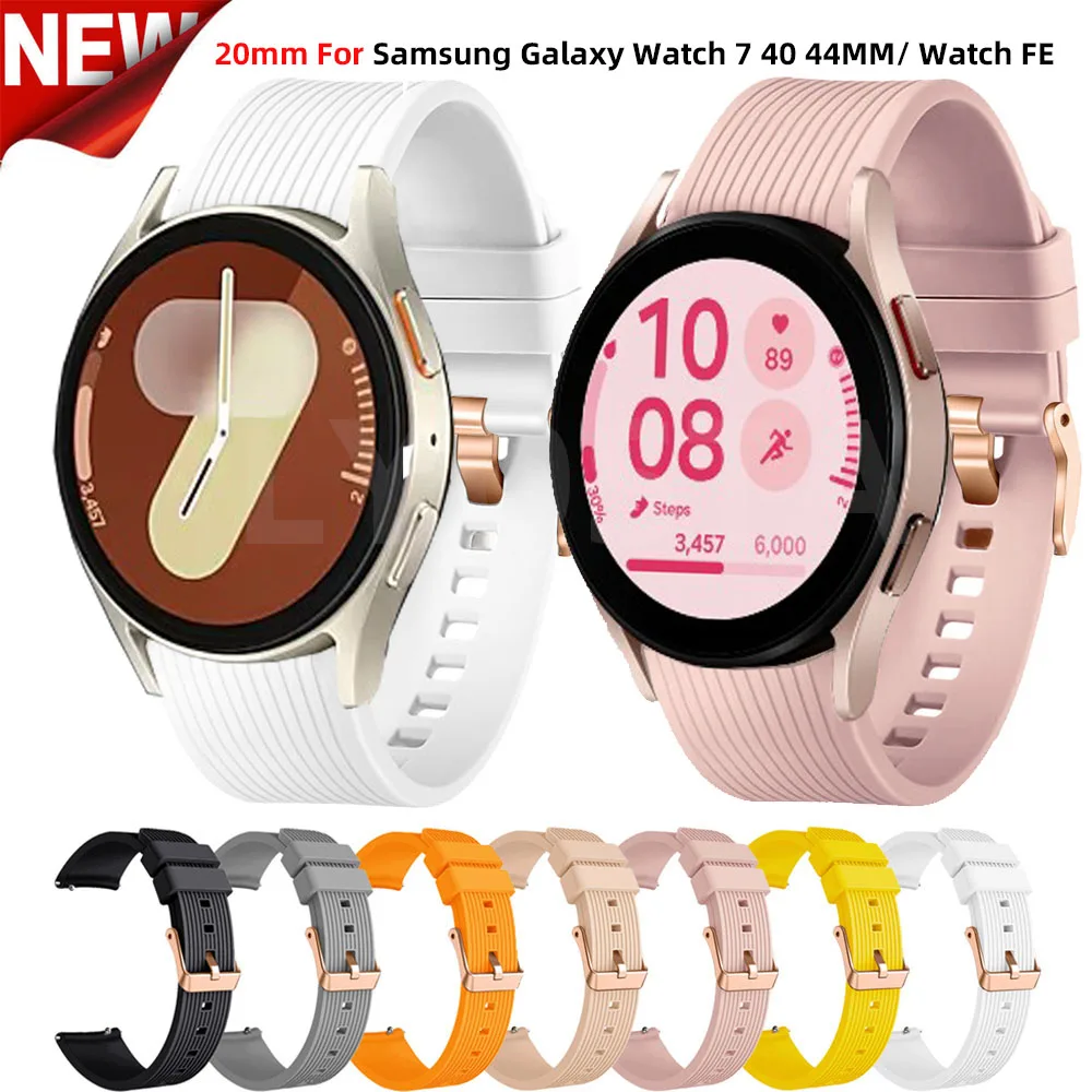 20มม. สายนาฬิกาซิลิโคนสำหรับ Samsung Galaxy Watch fe/ Watch 7/6/5/4 40 44mm 6 CLASSIC 42 43 46 47mm 5 Pro 45mm