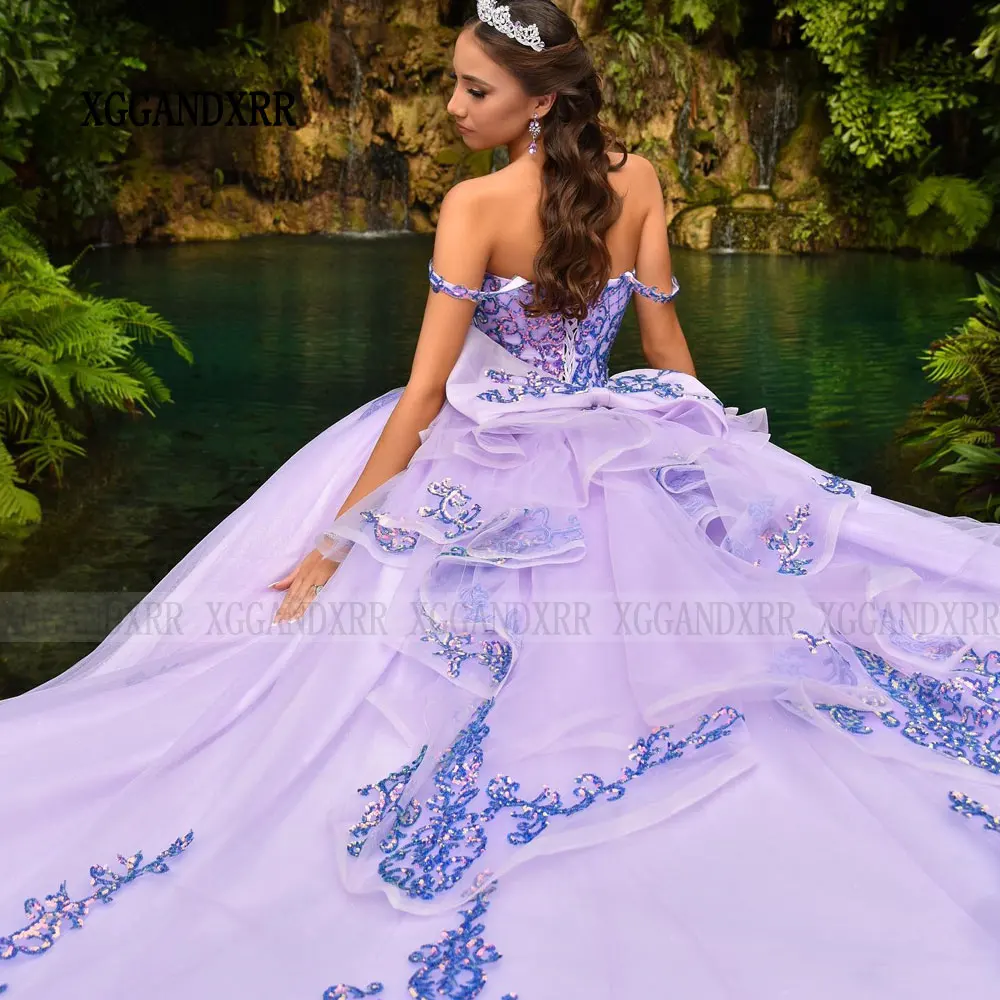 Elegant Lilac Quinceanrea Dresses 2024 Purple Sweetheart XV Ball Gown Sweet 16 Tulle Vestido De 15 Quinceañeras Spaghetti Miss