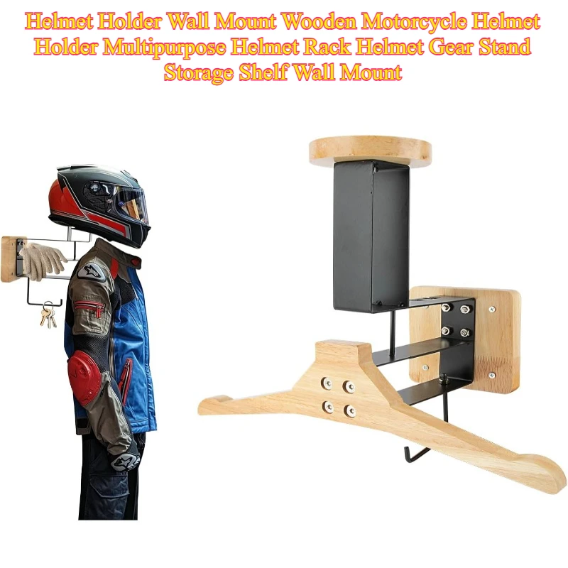 Helmet Holder Wall Mount Wooden Motorcycle Helmet Holder Multipurpose Helmet Rack Helmet Gear Stand Storage Shelf Wall Mount