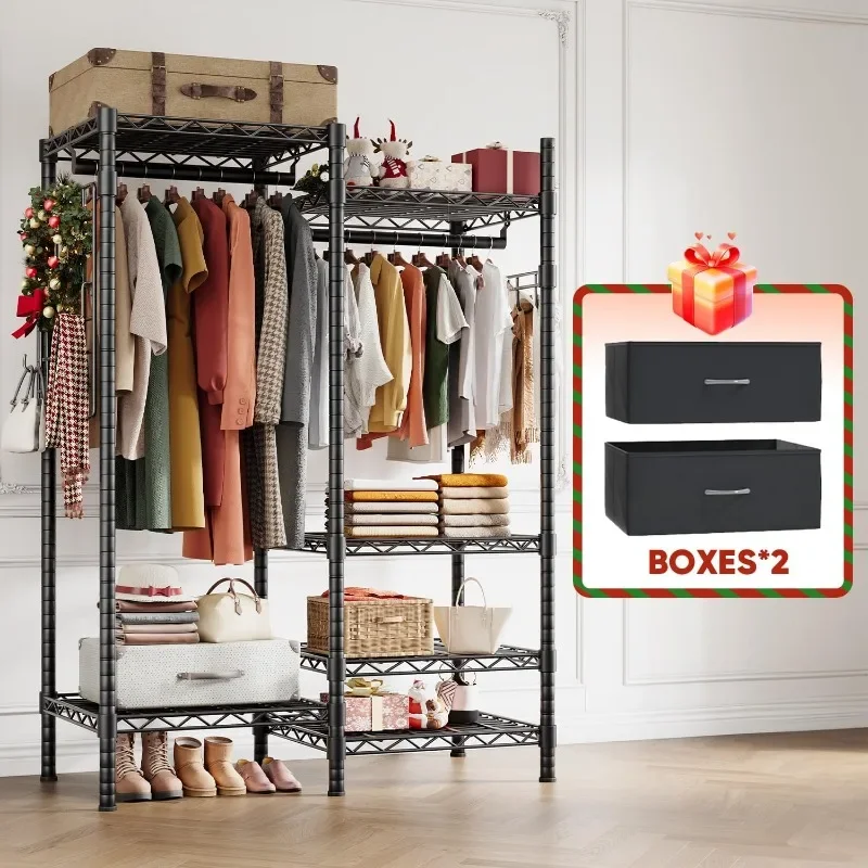 

Clothes Rack Heavy Duty Clothing Rack for Hanging Clothes Loads 1200LBS, Portable Closets Adjustable Garment Rack