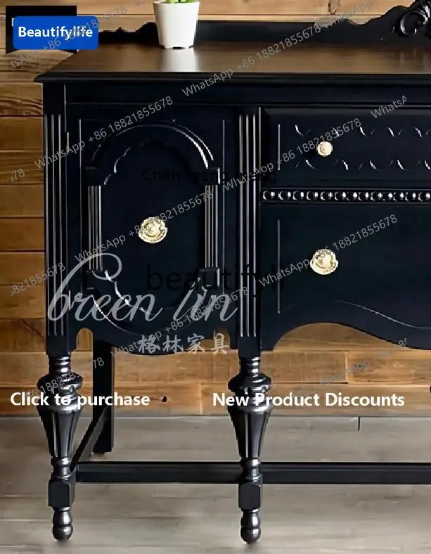 178CC American solid wood porch cabinet Neoclassical black locker foyer partition side cabinet