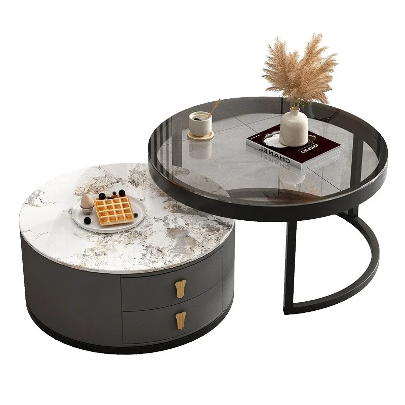 

New light luxury slate coffee table living room small apartment round table modern simple mother and child table