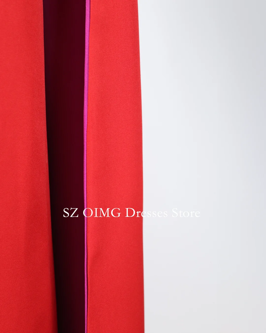 OIMG 2024 New Women\'s Maxi Crepe Satin RED SHOULDER OFF DRESS WITH SIDE CAPE Prom Dress Party Dress Customized