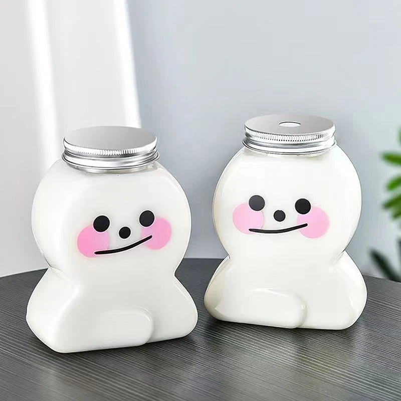 Tasse en plastique bonhomme de neige pour thé au lait à bulles, tasse à boisson de poulet HI, l'horloge transparent, bouteille de jus de dessin animé mignon, 400ml