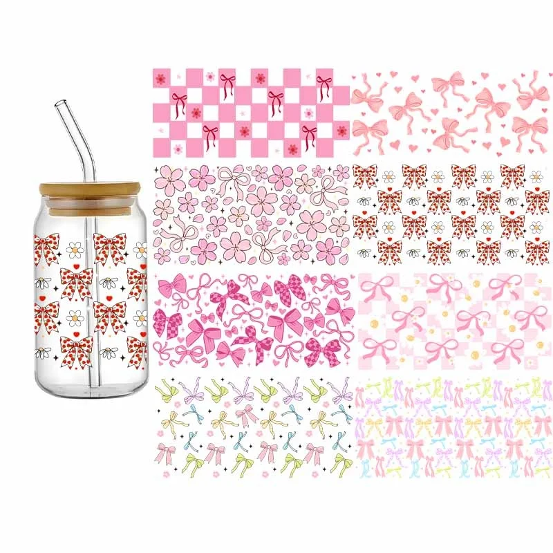 Bogen 3D Design UV DTF Wraps Cup Bunte Cartoon Thema Transfer Aufkleber Wasserdicht Langlebig 16oz Glas Becher Tasse Aufkleber DIY