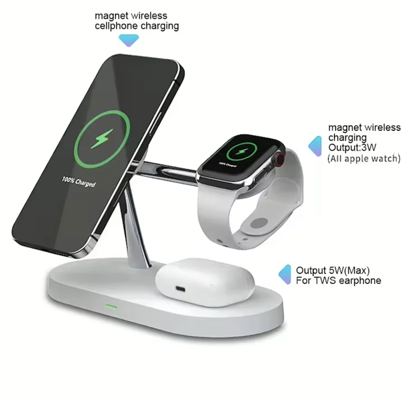 Aulidtech 5 in 1 Magnetic Wireless Charger Stand 15W for  Iphone 12 13 14 Apple Watch 9 8 7 6 5 Airpods 2 3 with lamp Wholesale