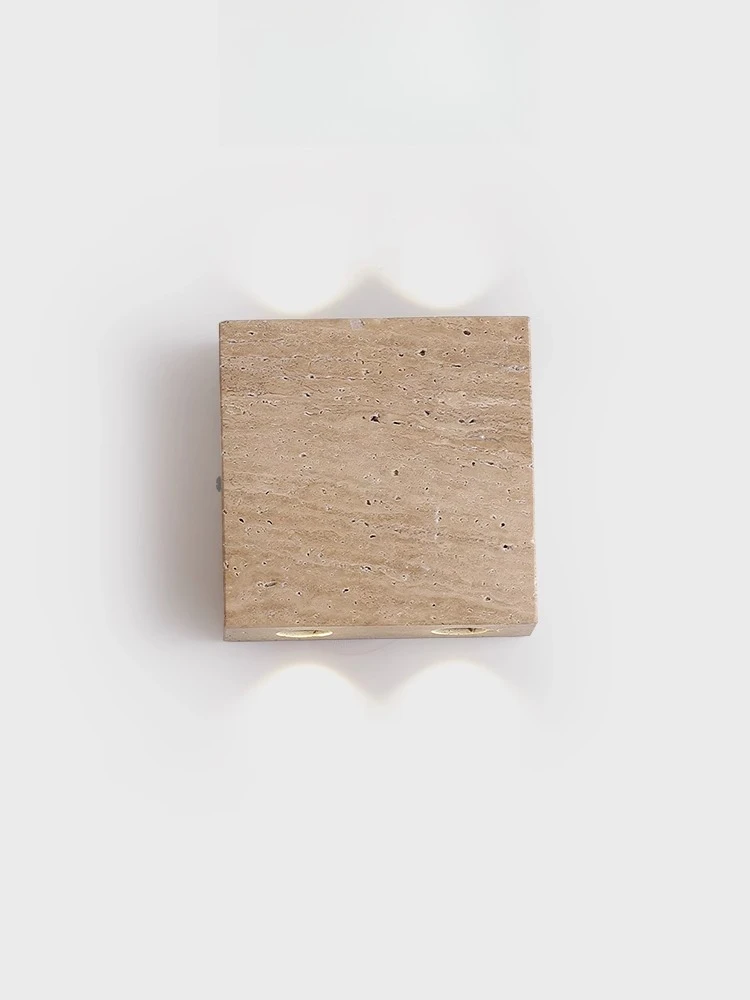

Wabi Sandy Wind Bedroom Bedside Wall Light Yellow Travertine Living Room Corridor Entrance Villa Stair Background Wall Light