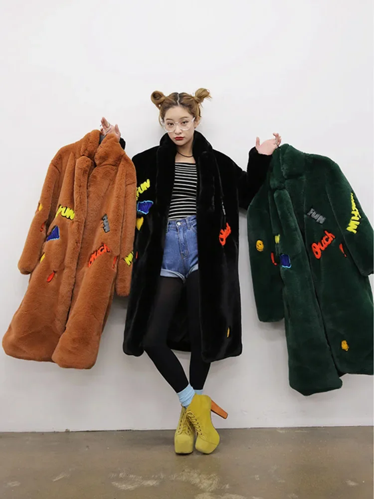 

ZADORIN Korean Fashion Appliques Faux Fur Coat Women Long Sleeve Thick Warm Teddy Coat Jacket Winter Outerwear Manteau Fourrure