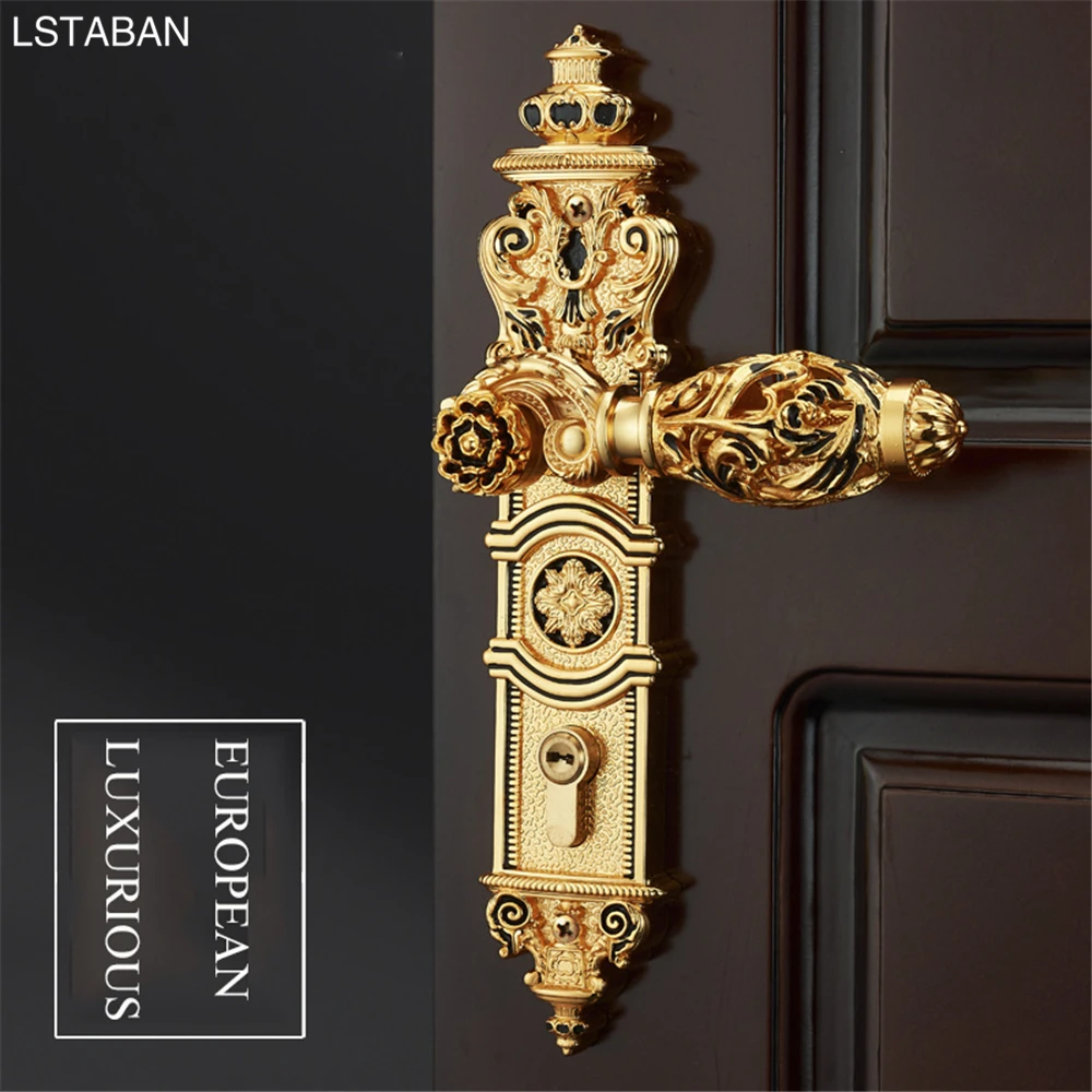 Luxury European Villa Door Lock Zinc Alloy Indoor Conference Room Bedroom Mute Security Door Handle Lock Solid Wood Door Lock