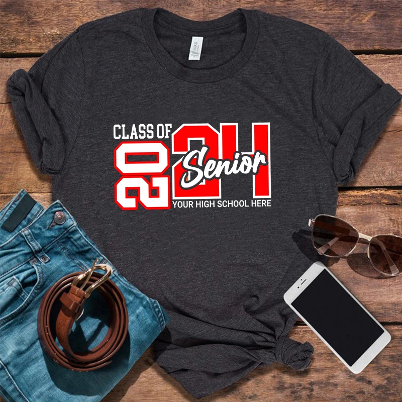 Camiseta de graduación de clase de 2024, camiseta personalizada para mayores, camisetas de escuela secundaria, regalo para mayores de clase 2024