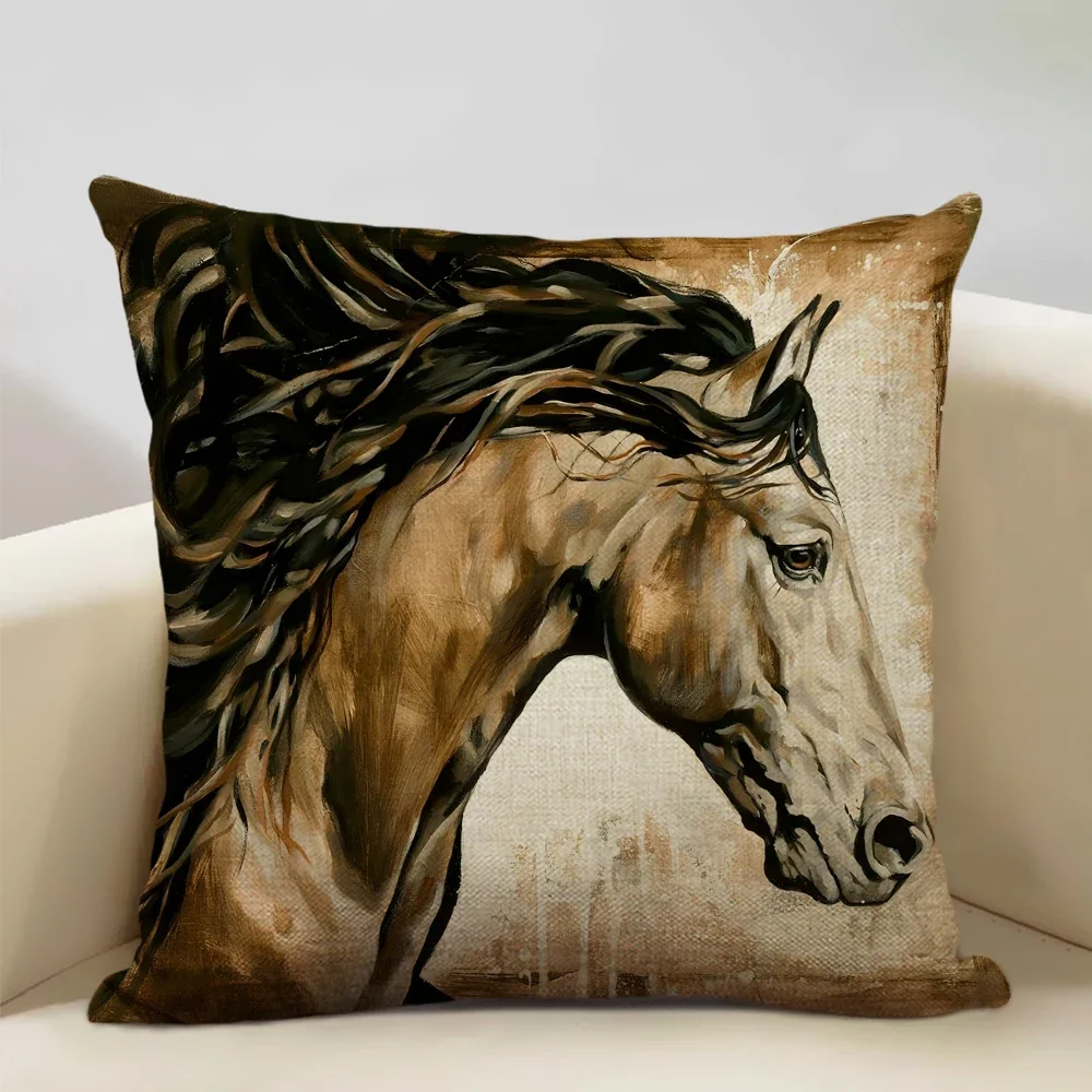 Farm Animals Horse Cushion Cover 45x45cm Linen Pillow Case Luxury Home Sofa Decoration Pillowcase