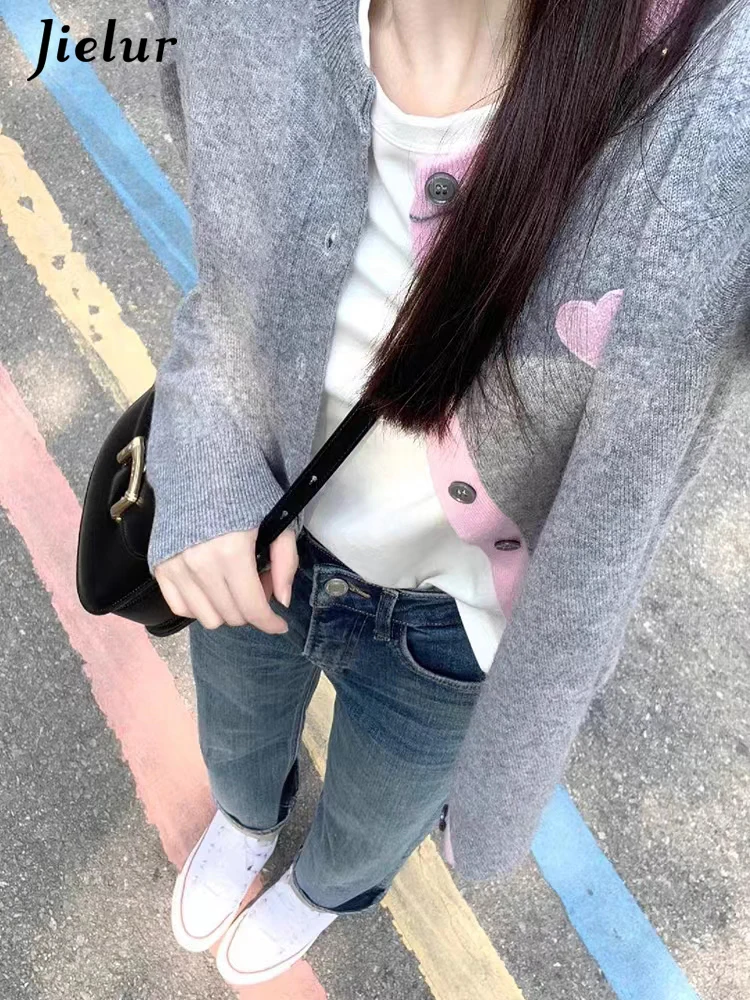 

Jielur Winter V-neck Slim Chicly Singe Breasted Female Cardigan Korean Style Simple Casual Contrast Color Fashion Women Cardigan