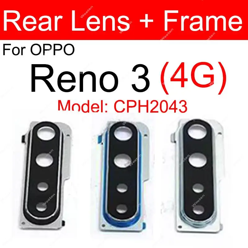 Back Camera Glass Lens Cover For OPPO Reno 3 Pro 3Pro 4G 5G Rear Main Camera Lens Glass with Frame Parts