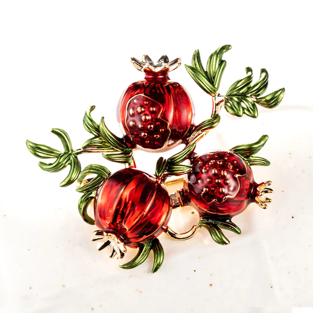 Women's Red Enamel Pomegranate Brooch Fruit Casual Wedding Brooch Gift Clothing Dress Pin Accessories