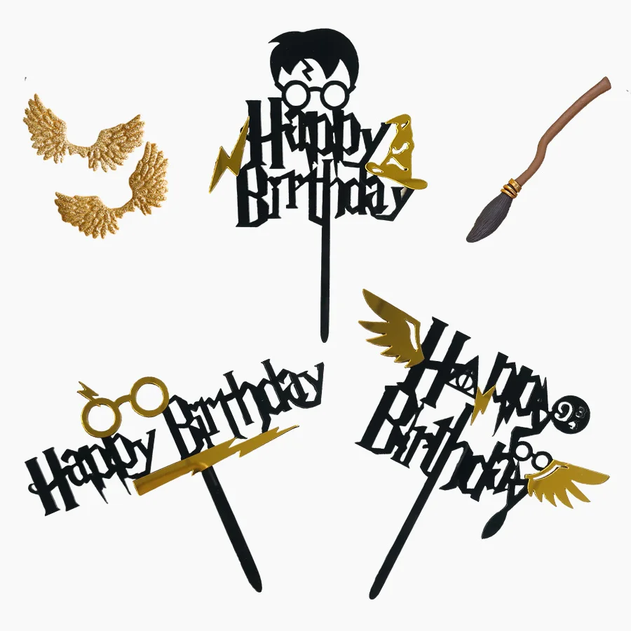 Magic Theme Cartoon Happy Birthday Acrylic Cake Topper Kids Birthday Party Magic Castle Cake Decorations Wing Insert Baby Shower