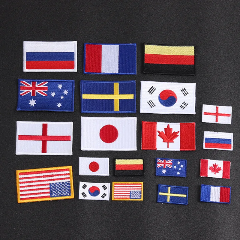 Kraje Flaga kraju Naszywka Paski Haftowane Rosja Wielka Brytania Francja UE Holandia Korea Południowa Naszywki z flagą Aplikacja w paski Odznaka