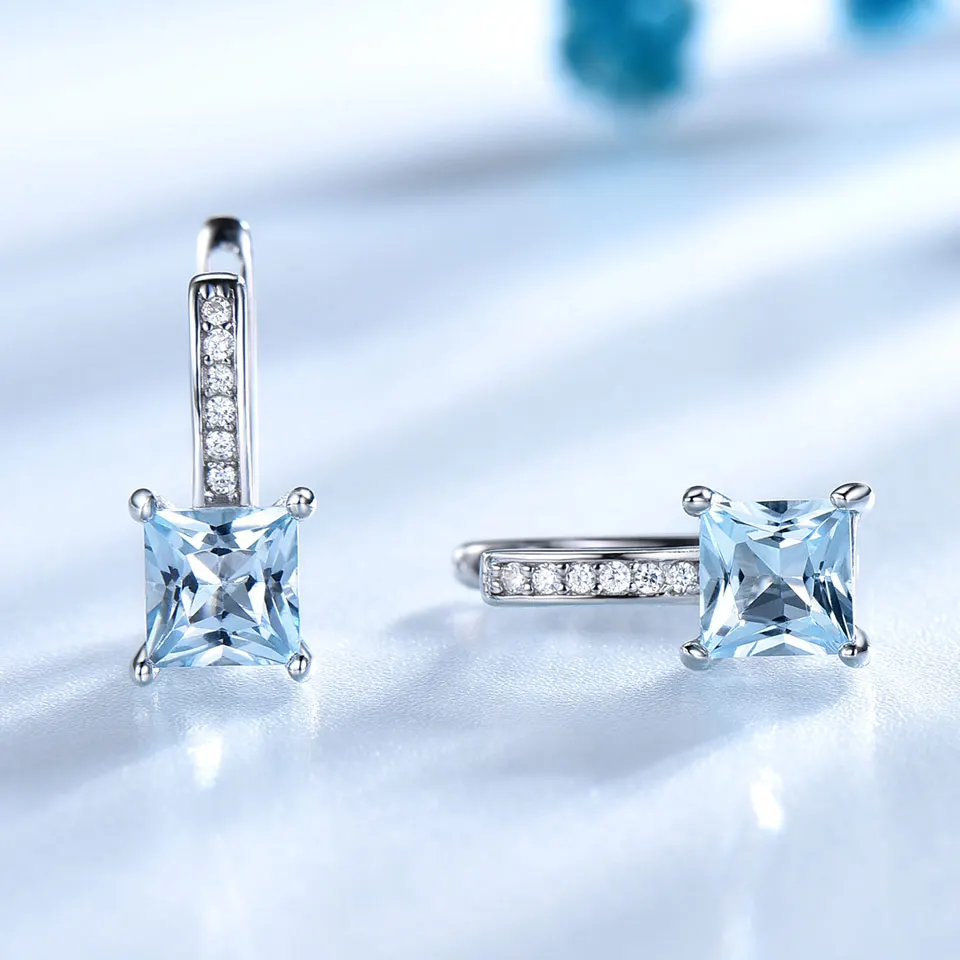 UMCHO Sky Blue Topaz Gemstone Clip Earrings for Women Solid 925 Sterling Silver Trendy Romantic Fashionable Jewelry Gift Wedding