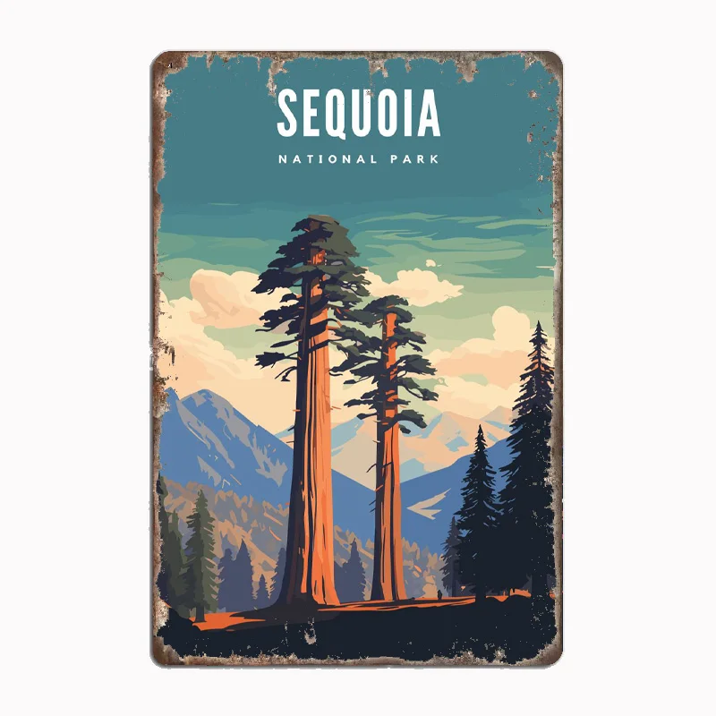 Sequoia National Park Landscape Travel Scenic Spot Retro Poster Metal Sign Garage Room Wall Decor Custom Tin Home Decor