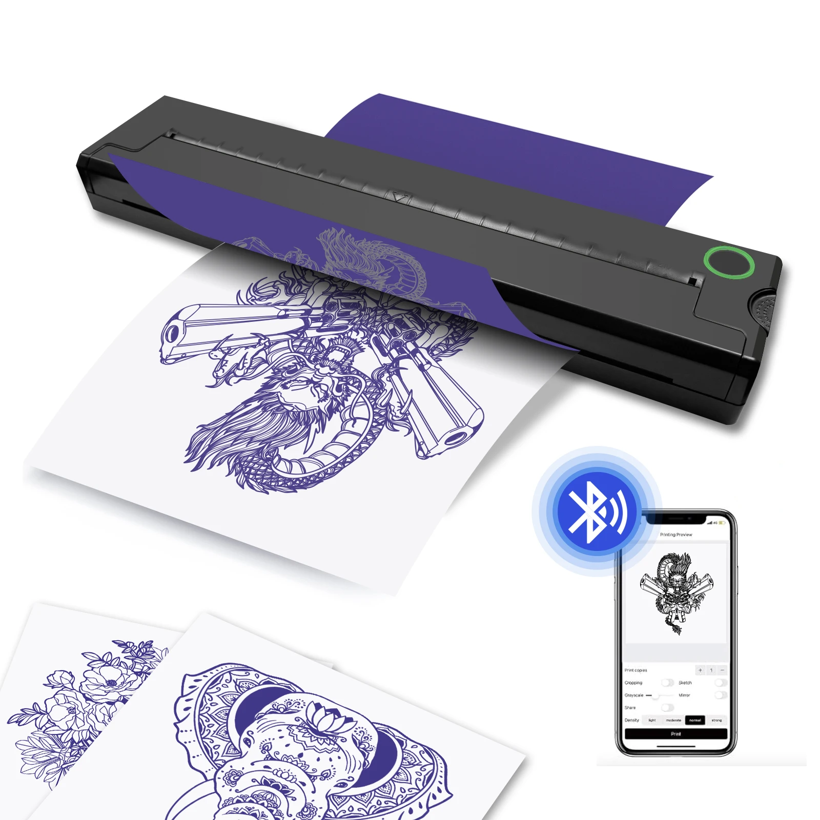 Impresora portátil A4 PDF para tatuajes, transferencia térmica, papel sensible sin tinta, Bluetooth, uso de documentos inalámbrico, teléfono