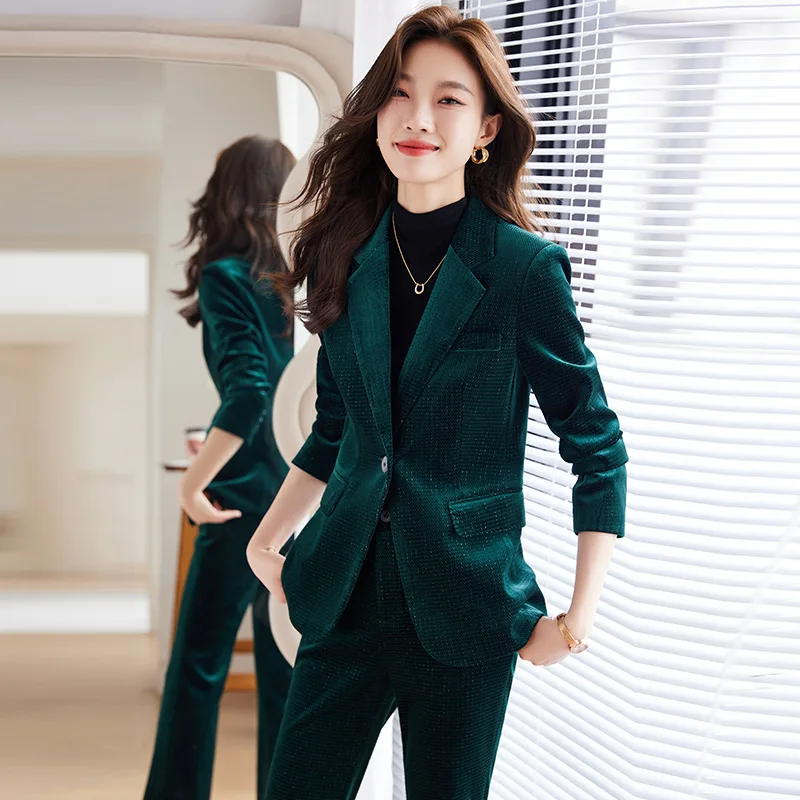 

High-End Pleuche Suit Coat Women's Autumn New Temperament Goddess Style Slim Fit Small Professional Tailored Suit Suit