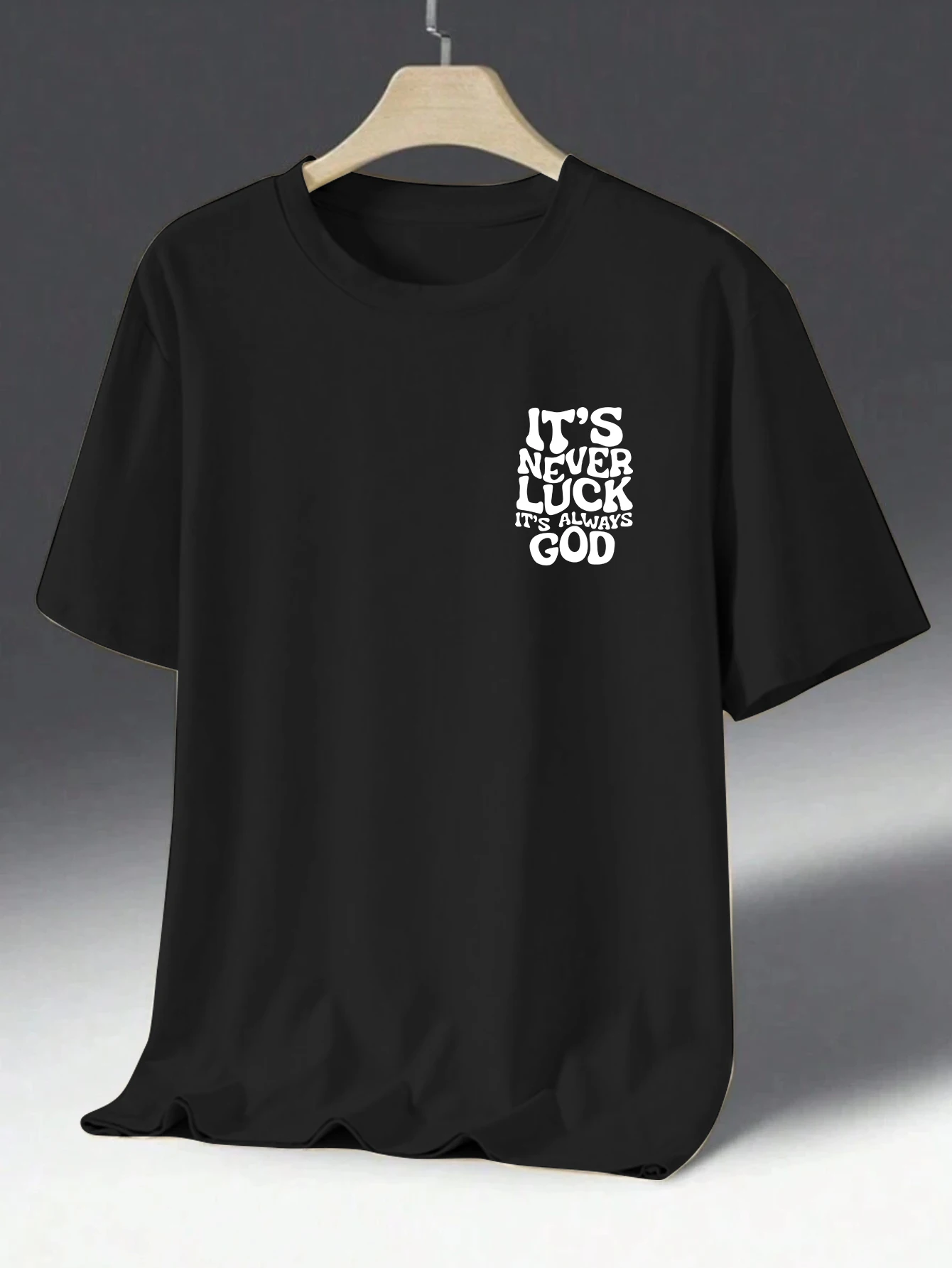Men's Oversized Christian Faith T-shirt Brand God Luck Slogan Graphic Print Loose Fit Cotton Short Sleeve Black Casual Tops S-5X