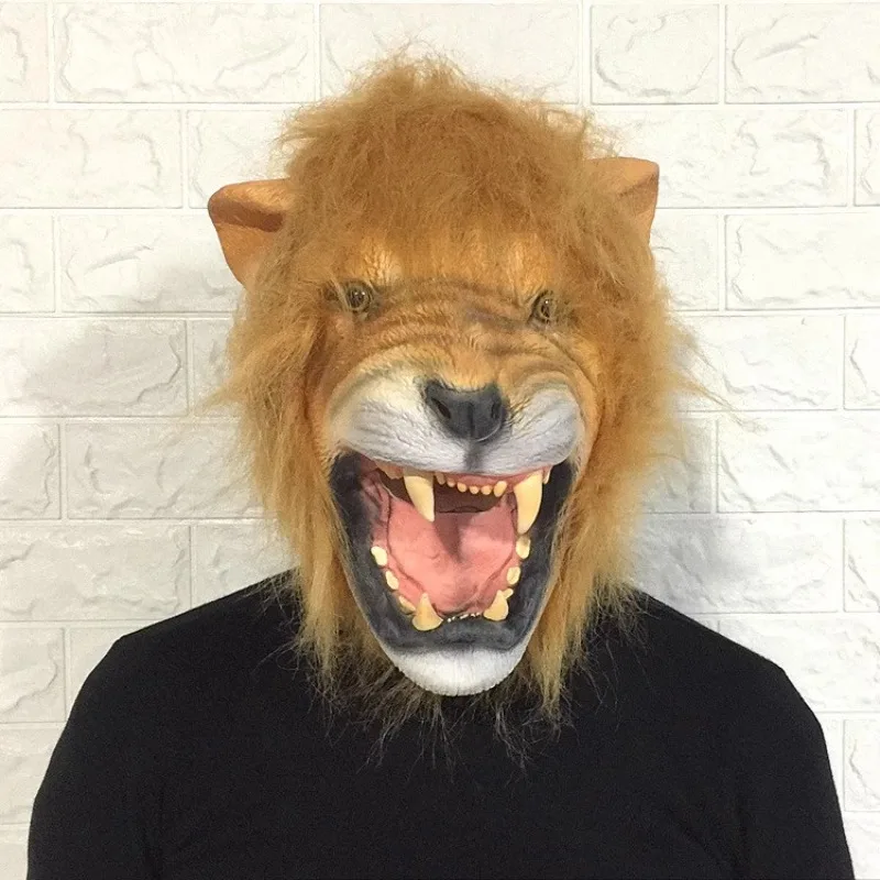 

Long Haired Angry Lion Latex Mask Helmet Cosplay Accessories Animal Halloween Party Anime Stage Performance Props Gifts