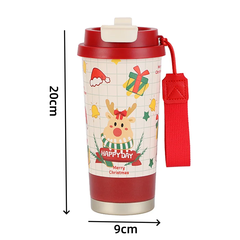 316 ترمس من الفولاذ المقاوم للصدأ زجاجة 500 مللي سعة كبيرة كوب عازل هدية الكريسماس كوب المحمولة القش فراغ قوارير بحبل