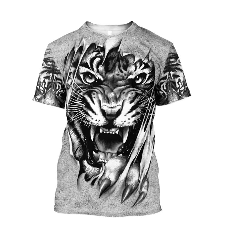 Tiger 3D Graphics Printing Summer Men\'s Sailor Collar Short Sleeve Boutique Fashion Comfortable Trend Harajuku Quick Dry T-shirt