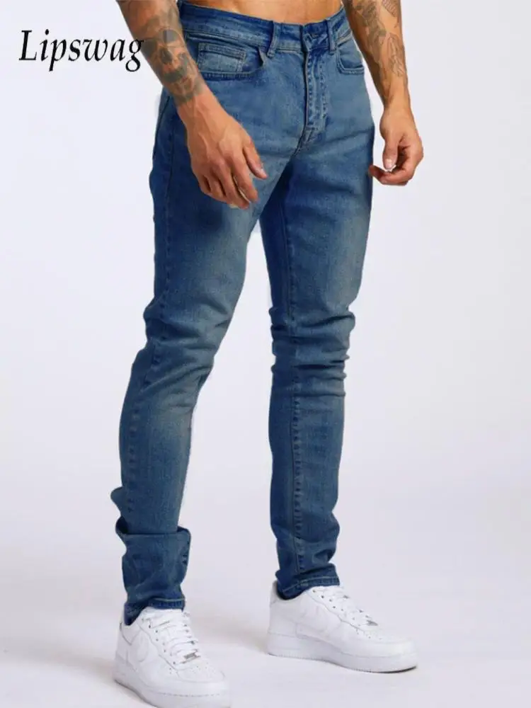 

Vintage Slim Fit Denim Pencil Pants Men Spring Streetwear Fashion Pleated Design Jeans Mens Casual Solid Color Skinny Jean Pants