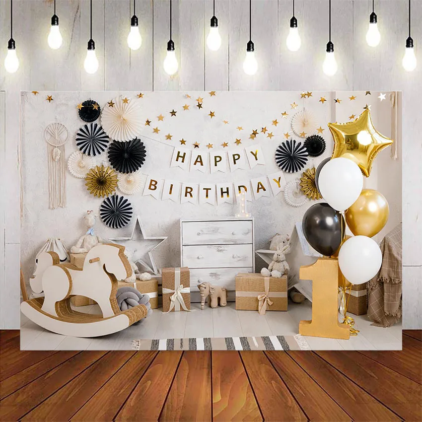 Happy 1st birthday party decortion supplies Trojan first birthday balloons backdrop for photography studio children photographic