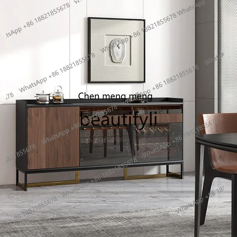 G Italian rock slab dining side cabinet, tea cabinet against the wall, living room, modern simple light luxury home glass door