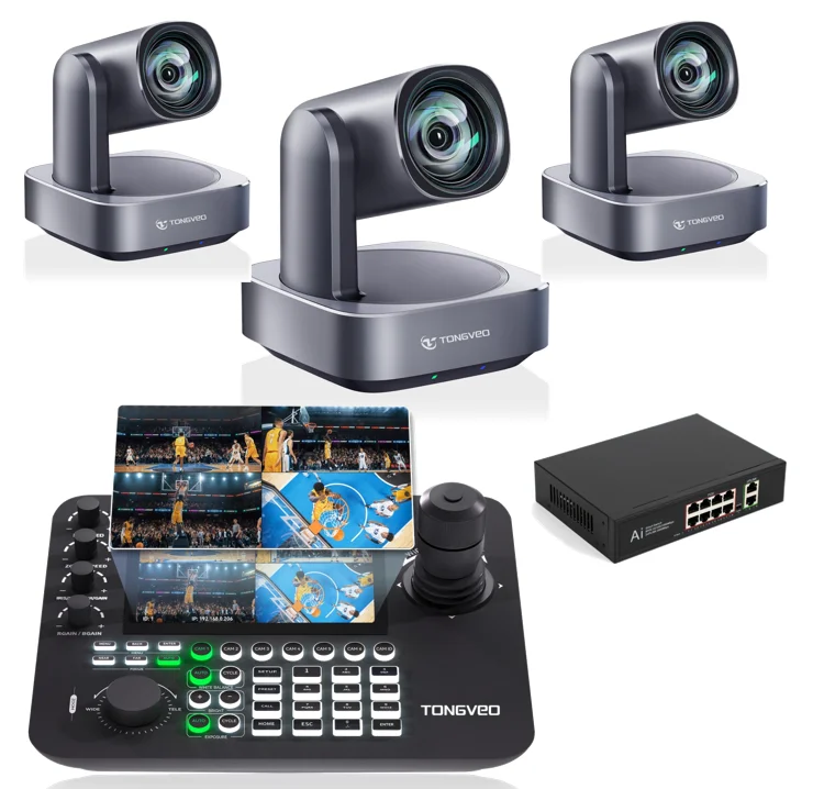 TONGVEO 3pcs 20X Optical Zoom PTZ Camera Bundle With Joystick Controller Video Conference System for Live Streaming