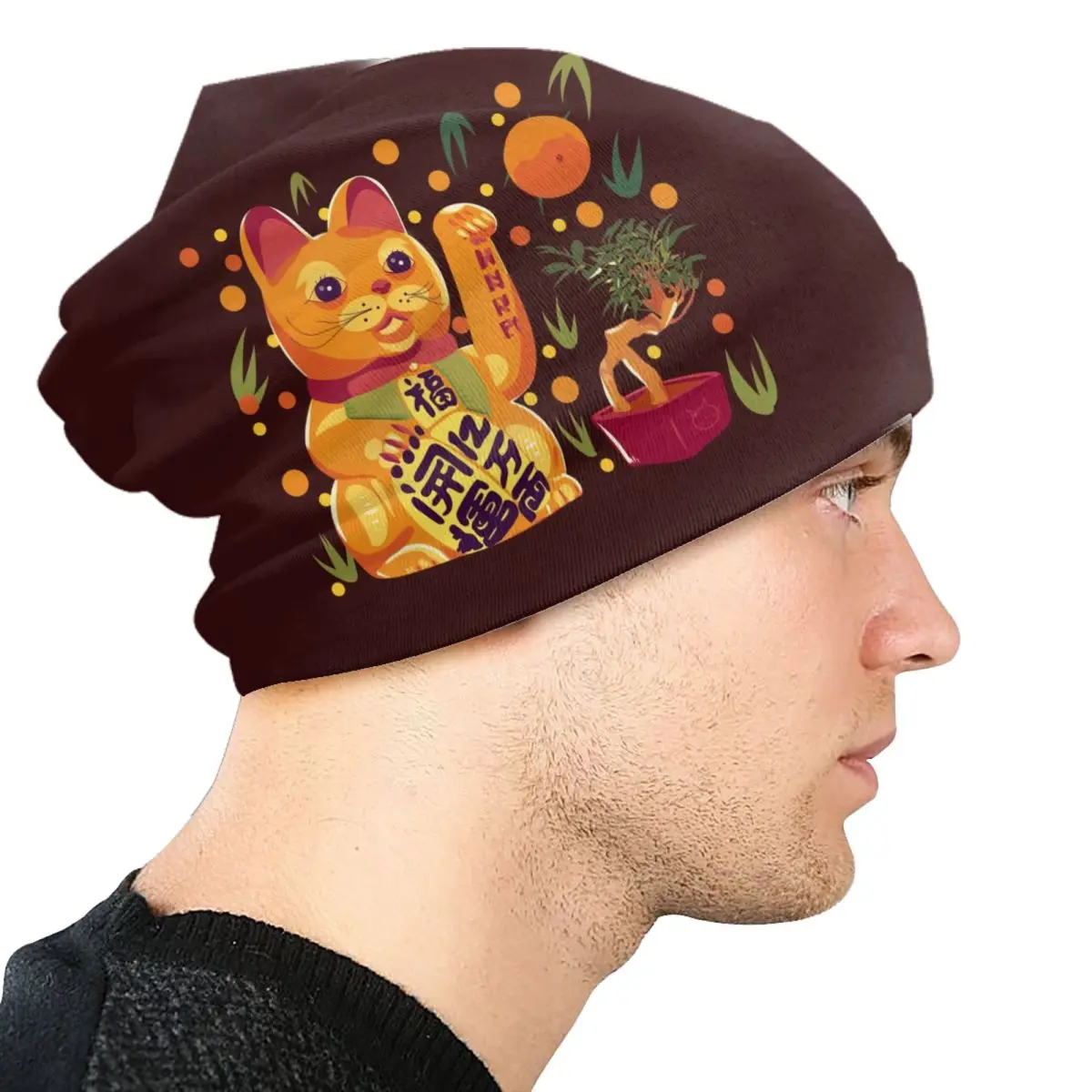 مخصص محظوظ القط Maneki Neko Skullies Beanies قبعات موضة شتاء دافئ النساء الرجال قبعات متماسكة للجنسين الكبار بونيه القبعات