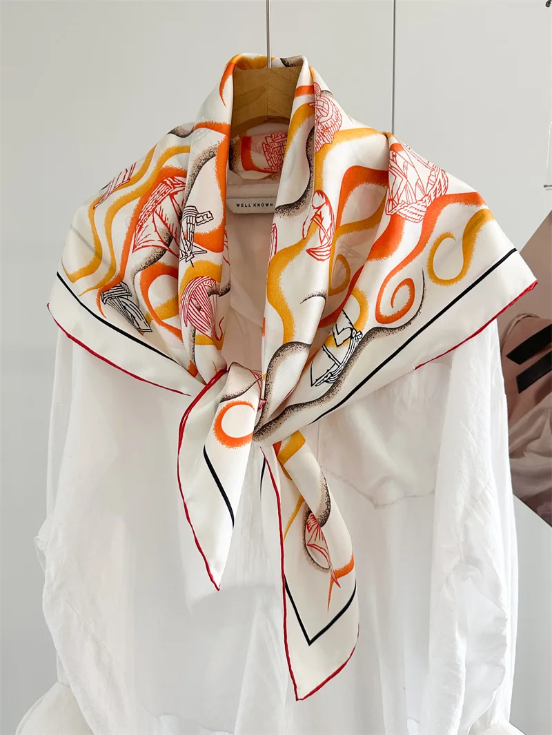 

14mm Silk Scarf 90CM Luxury Designer Scarves Rolled Edges Bandanas Shawls Spring Shawls Hair Neck Accessories 35"