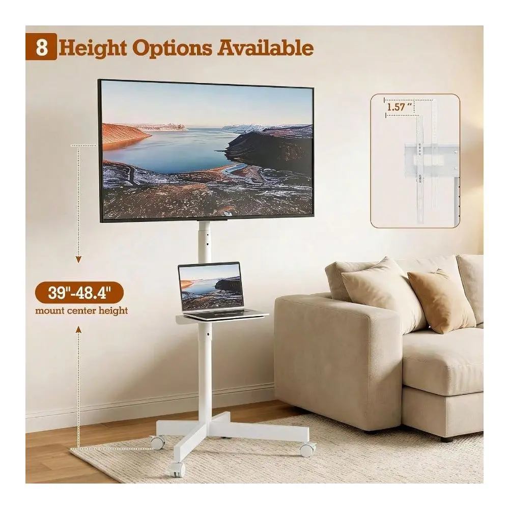 2026 Mobile TV Stand With Wheels 2360 Inch LCD LED Flat Curved TVs, Height Adjustable Mobile TV Cart With Tilt Mount And Shelf,