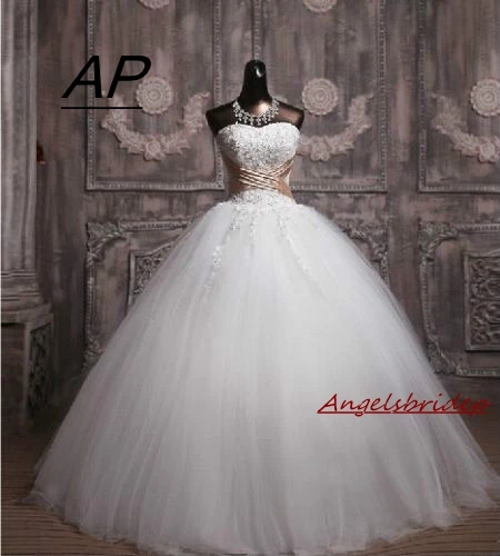 ANGELBRIDEP-vestido De novia con cuentas, vestido Formal De satén cruzado, talla grande, corsé en la espalda