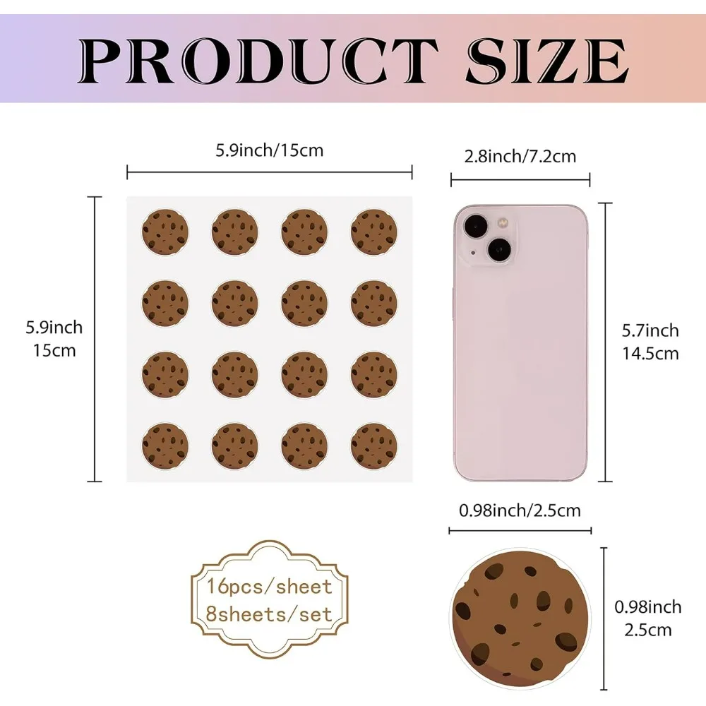 128Pcs Chocolate Chip Cookie Stickers Cookie Monster Stickers Waterproof Round Label Stickers for Packaging Cookie making kit