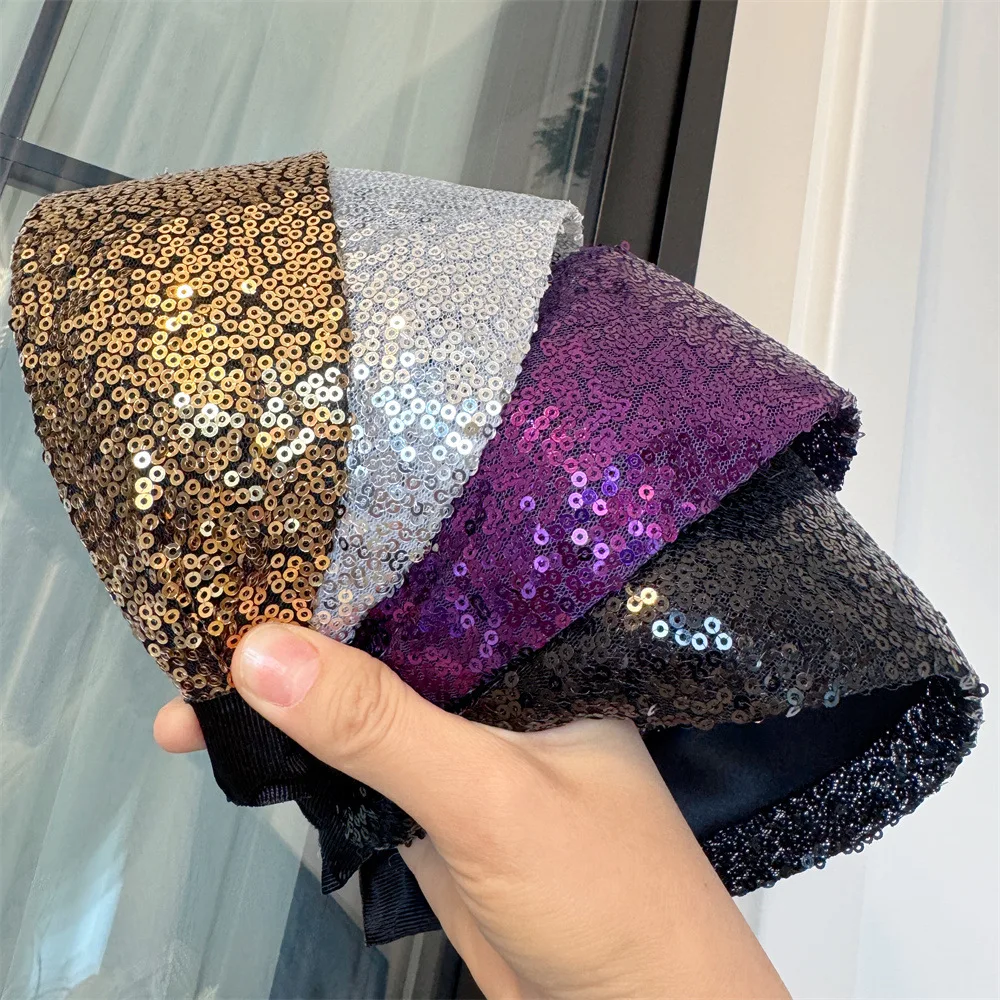 1Pcs Pailletten Breitkrempige Stirnband Urlaub Party Bronzing Pailletten Haar Band Make-Up Diademas Haar Accessoires Frauen – Detail 1