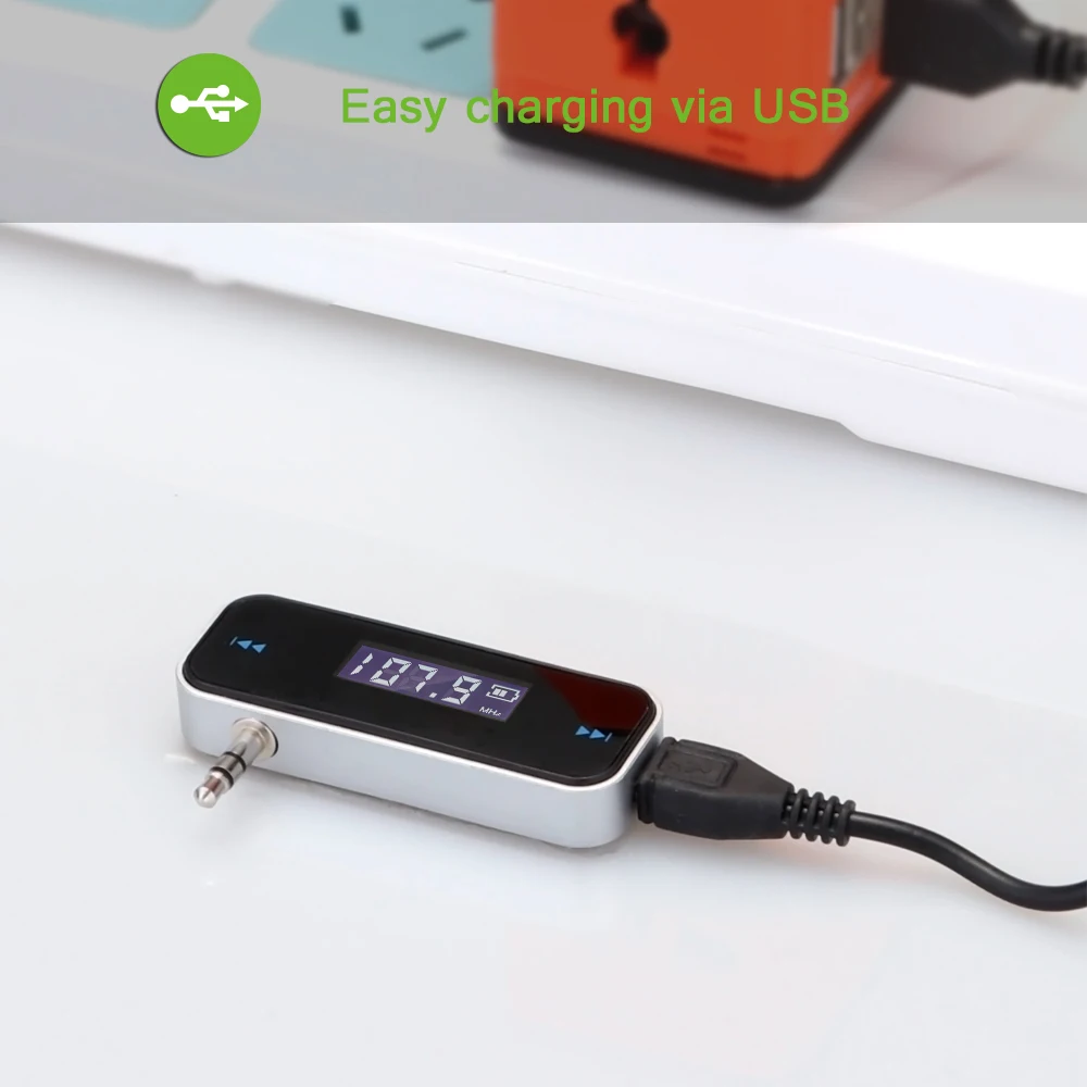 KEBIDUMEI LCD 3.5mm Music Audio FM Transmitter Mini Wireless In-car Transmitter car mp3 Transmitter For iPhone for Samsung iPad