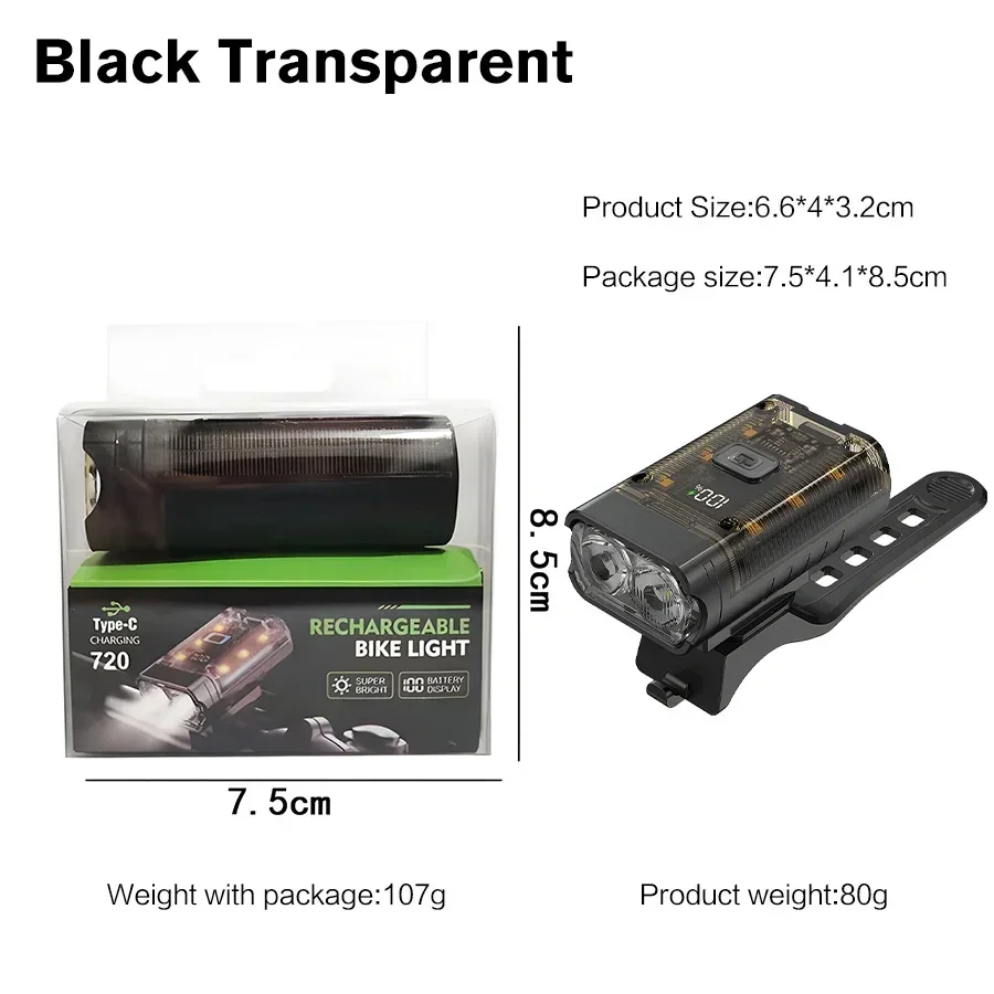 LED Portable Flashlight, Built-in Battery USB Charging, Power Display Function, Waterproof Bicycle Light, Bicycle Accessories