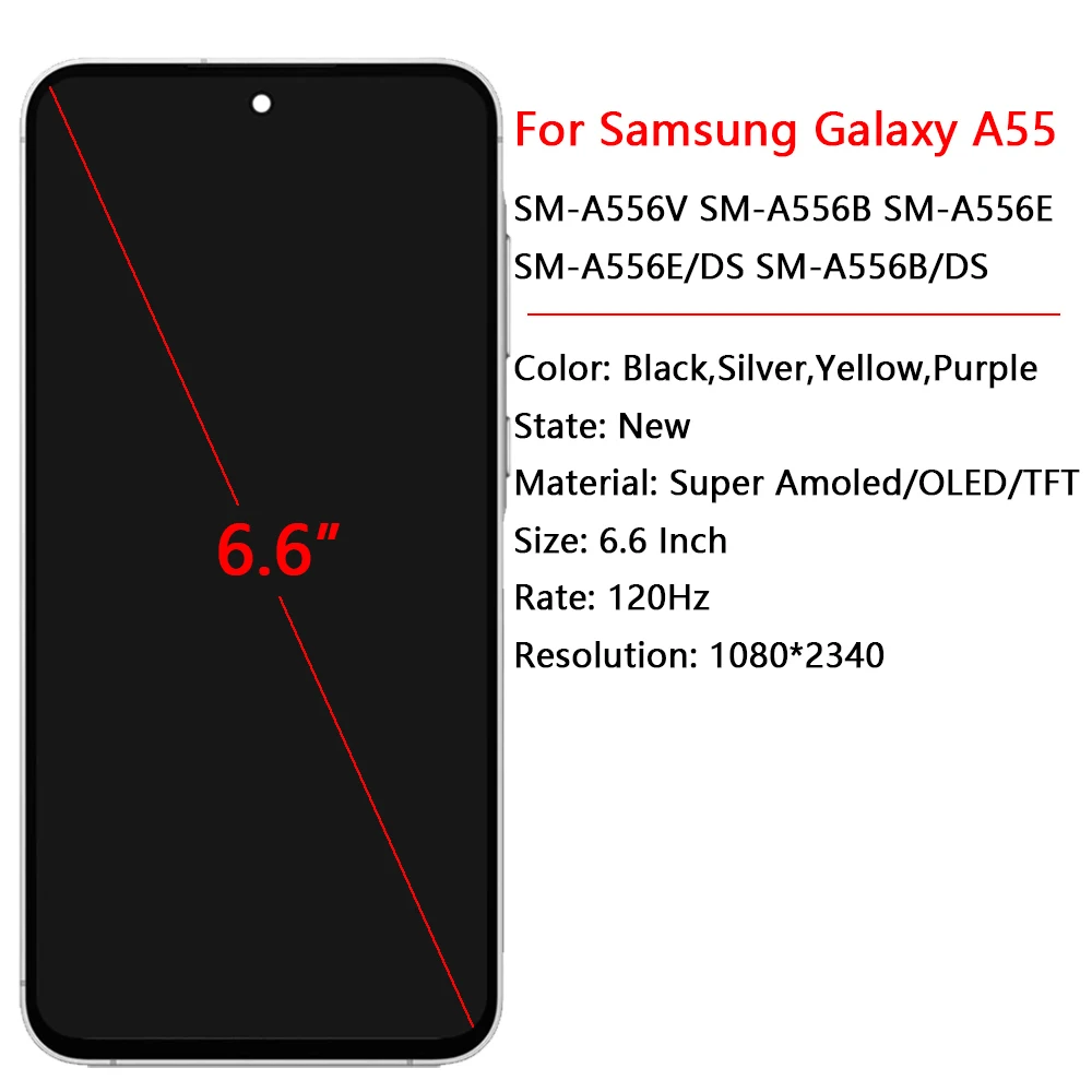 Super AMOLED For Samsung Galaxy A55 LCD Display Touch Screen With Frame 6.6\