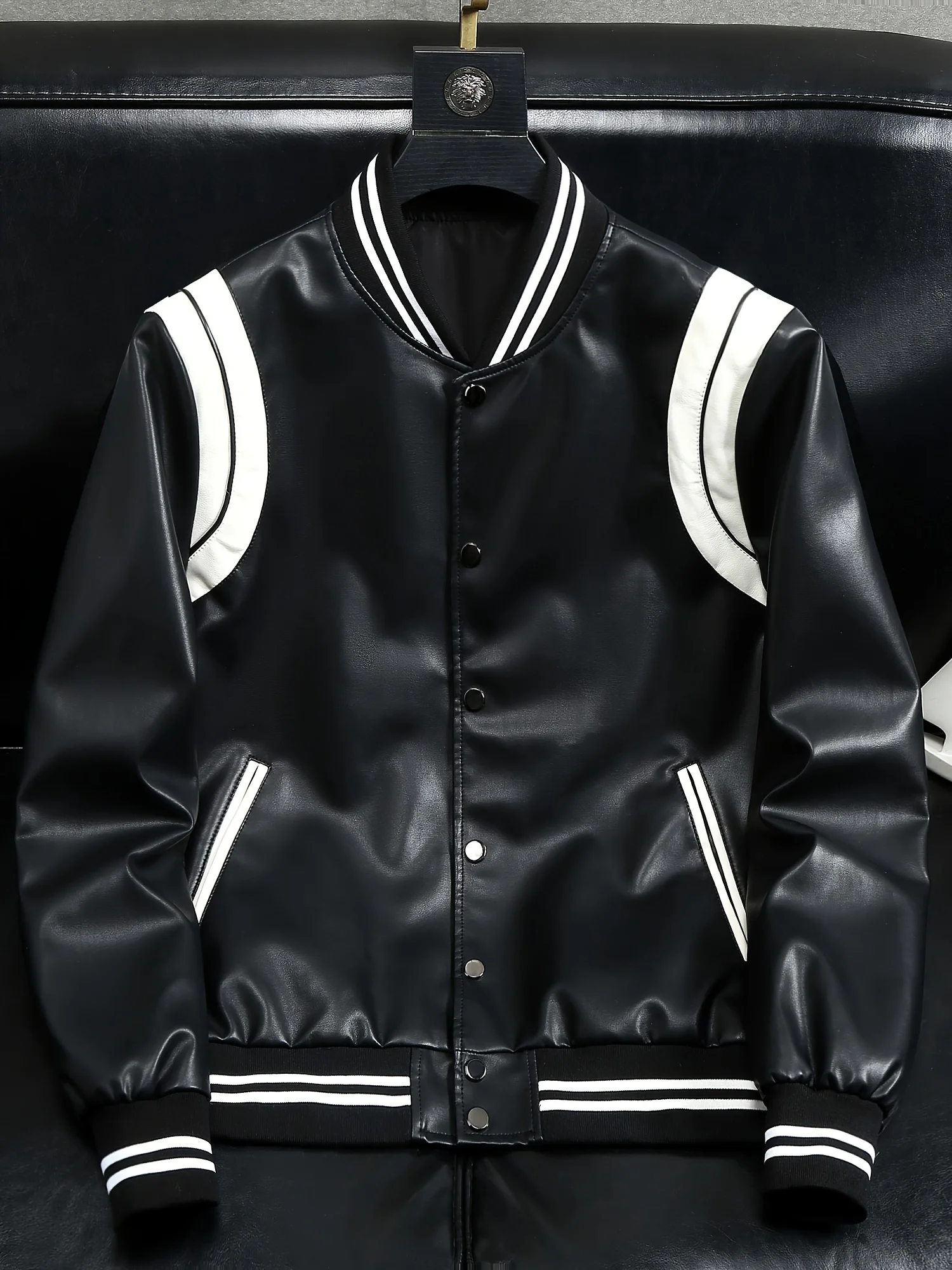 

American Motorcycle Rider Jacket, Colorblock Soft Pu Baseball Bomber Leather Jacket