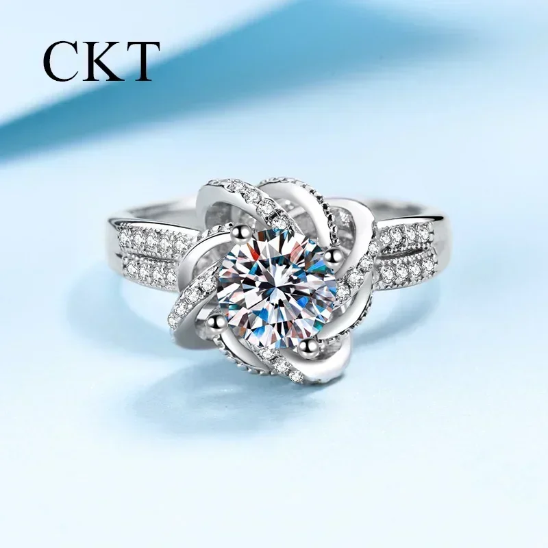 

Кольцо из белого золота 18 карат с муассанитом на 1-2 карата для женщин, платина Pt950, романтическое кольцо с вращающейся розой, роскошные обручальные кольца, ювелирные изделия