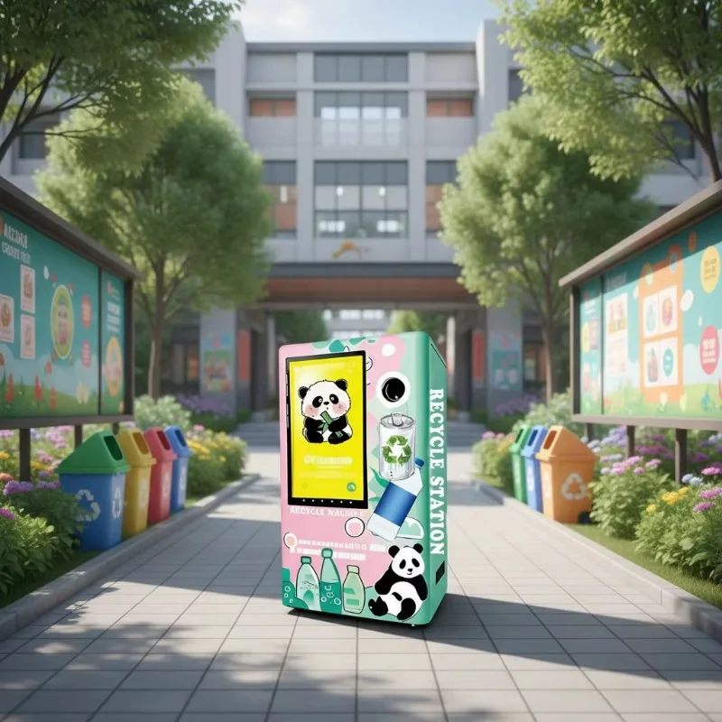Reverse Vending Machine Plastic Bottles Aluminum Cans E-Payment Barcode Scanner Compactor AI Retail Customized