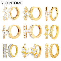 925 Sterling Silver Ear Needle Shiny White Crystal Hoop Earrings Women's Fashion Geometric Zircon Gold Earrings Luxury Jewelry