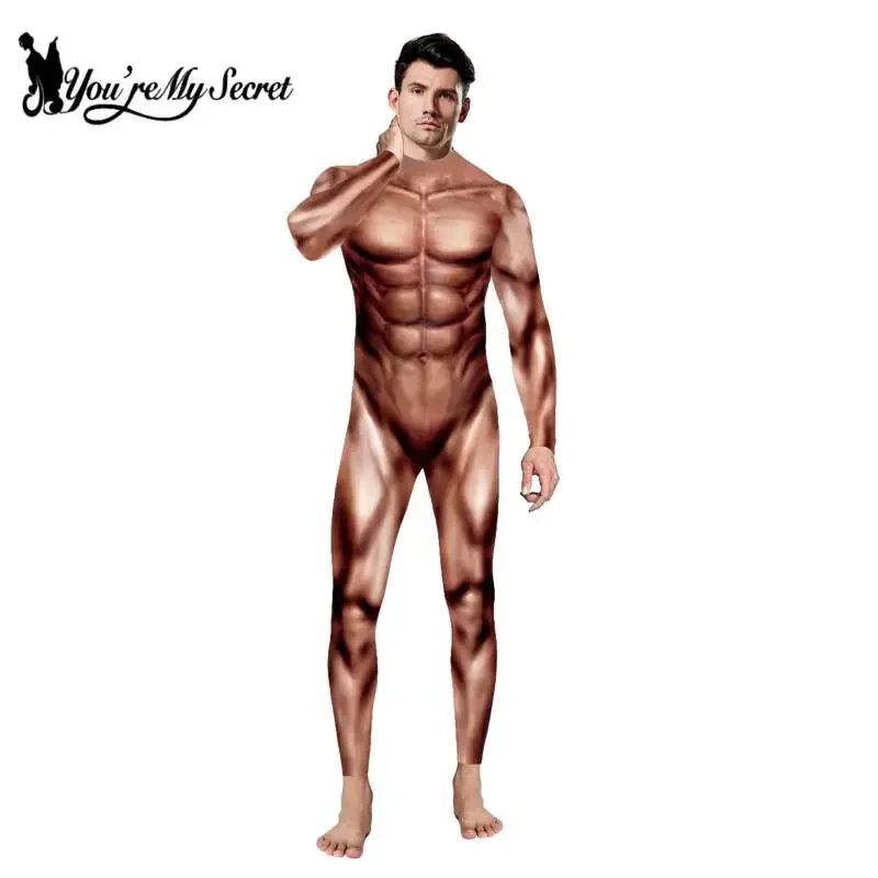 [أنت سري] أزياء الهالوين التأثيرية للبالغين بدلة العضلات المطبوعة ثلاثية الأبعاد للبطل الخارق كرنفال لعب الأدوار المرحلة