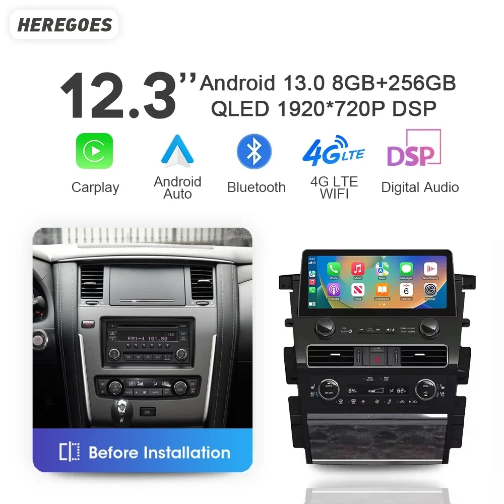 

QLED Carplay 8G+256GB Auto Android 13 Car Radio Multimedia Player GPS Navi Wifi For Nissan Armada Patrol Royale SL Y62 QX80 QX56