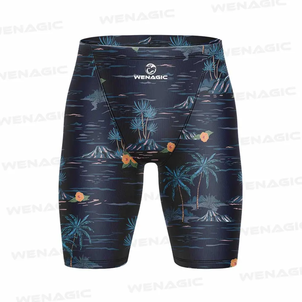 Summer Printing Men Tight Swim Shorts Quick Dry Swimming Trunks Sports Swim Training Pants Swimsuit Diving Beach Surfing Jammer